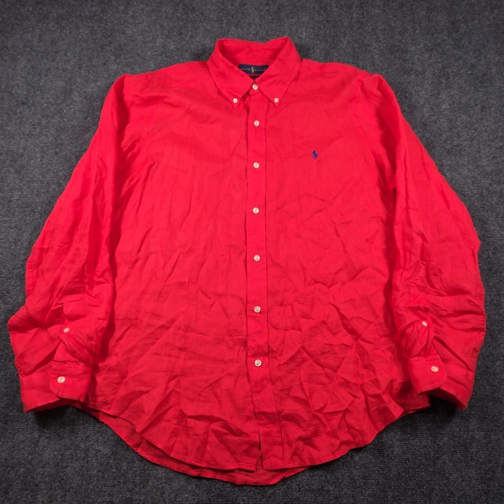 Polo Ralph Lauren Linen Shirt Mens L Red Button Down Casual Beach Classic Fit